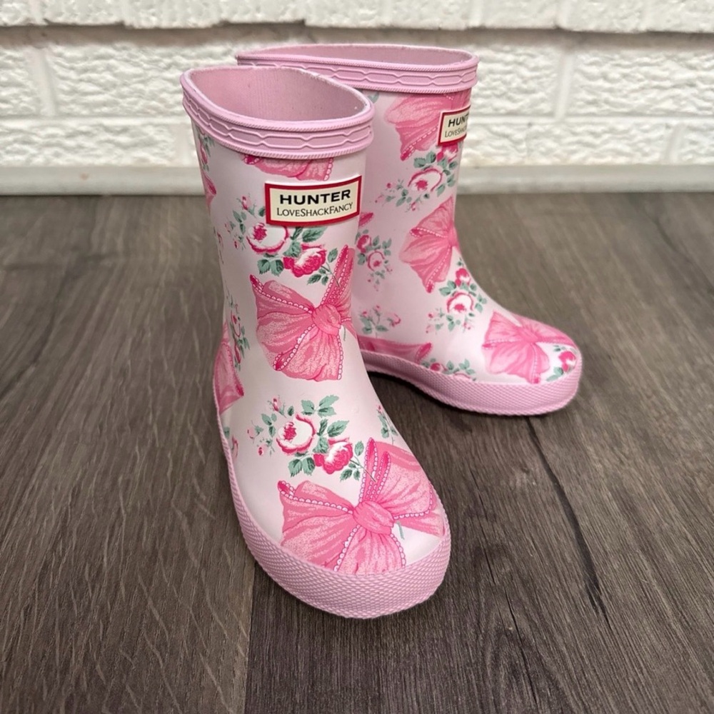 LoveShackFancy Kids Pink Floral & Bow Rain Boots